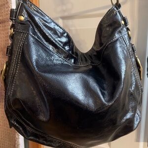 Coach Black Leather Satchel with Gold Accents